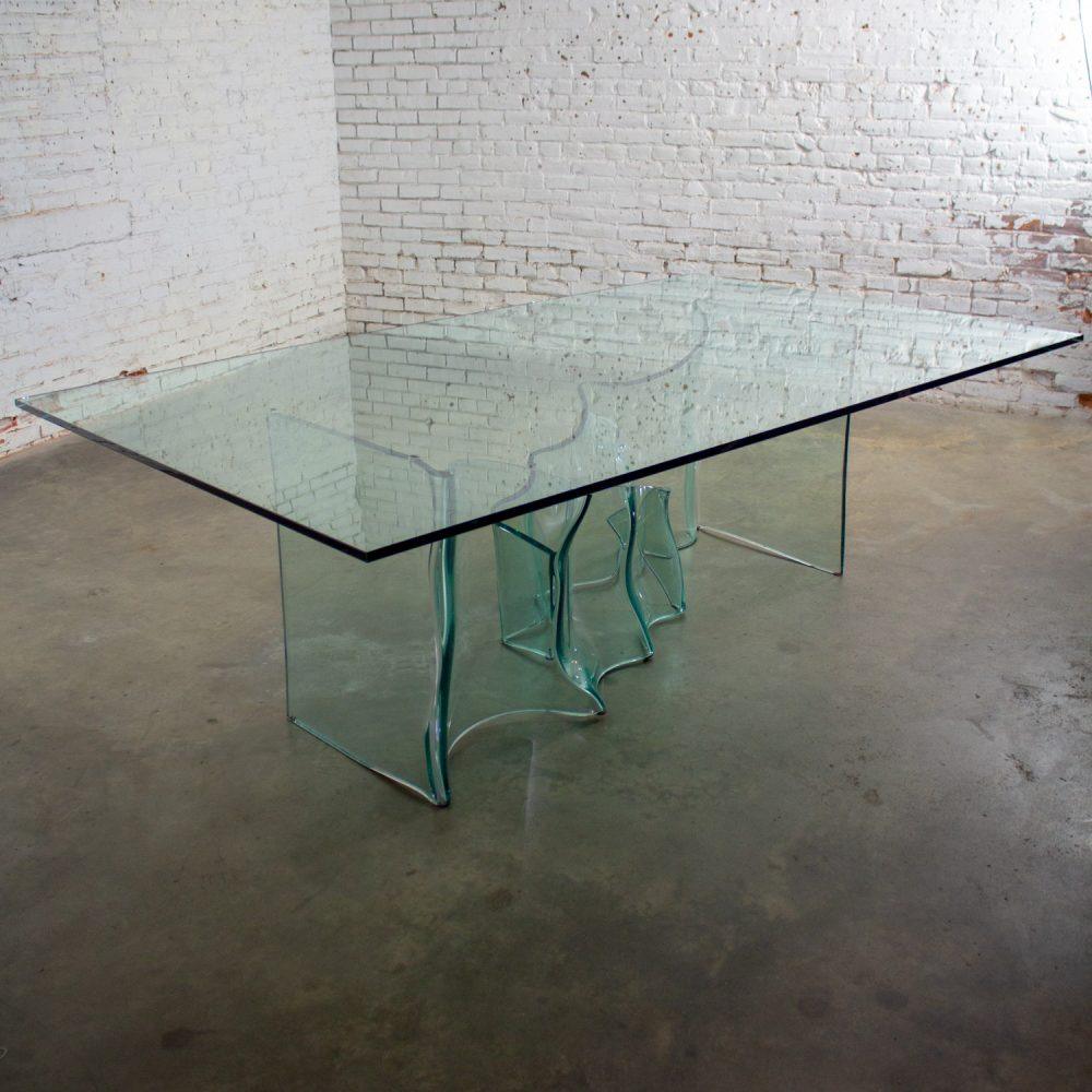 Late 20th Century Modern All Glass Sculptural Dining Table with Asymmetric Undulating Pedestal Base