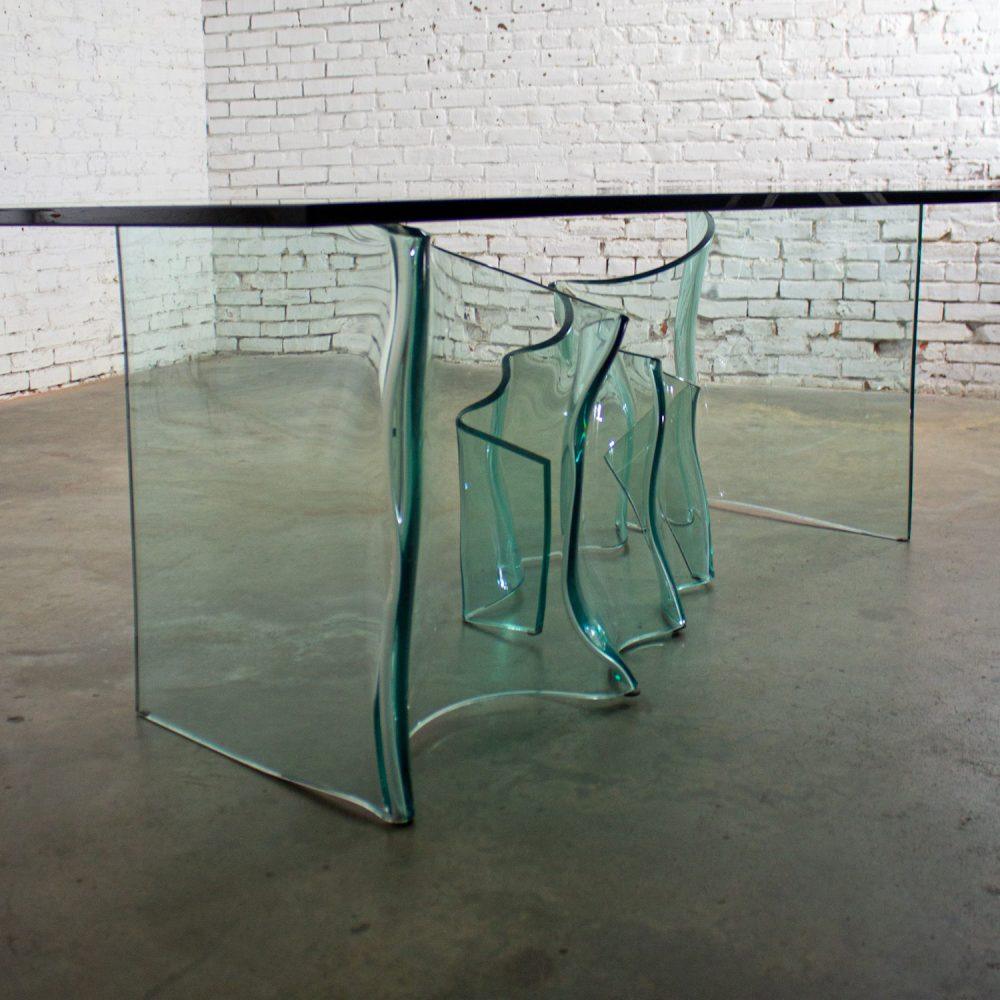 Late 20th Century Modern All Glass Sculptural Dining Table with Asymmetric Undulating Pedestal Base