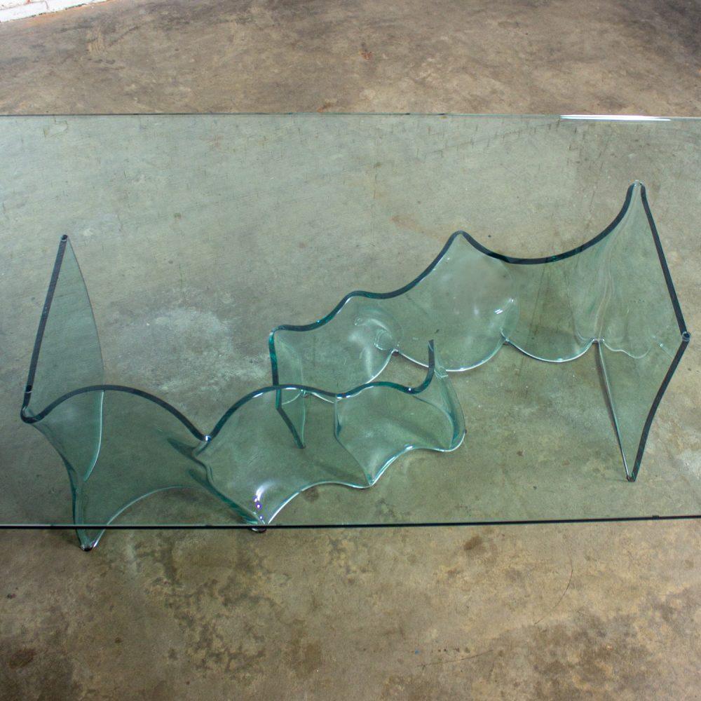 Late 20th Century Modern All Glass Sculptural Dining Table with Asymmetric Undulating Pedestal Base