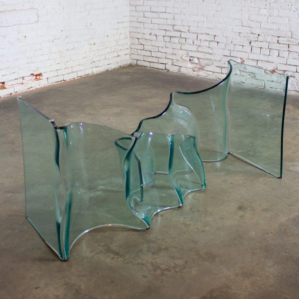 Late 20th Century Modern All Glass Sculptural Dining Table with Asymmetric Undulating Pedestal Base