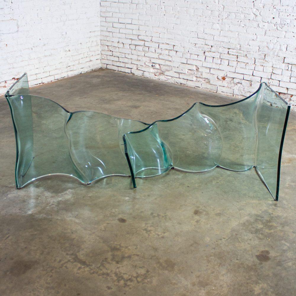 Late 20th Century Modern All Glass Sculptural Dining Table with Asymmetric Undulating Pedestal Base