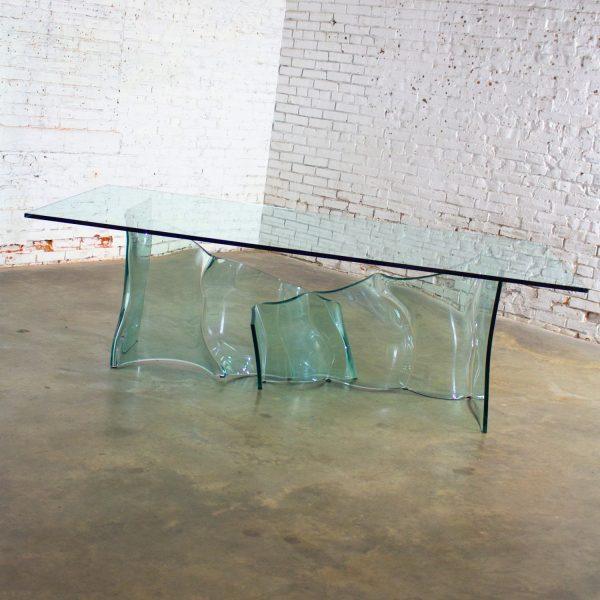 Late 20th Century Modern All Glass Sculptural Dining Table with Asymmetric Undulating Pedestal Base