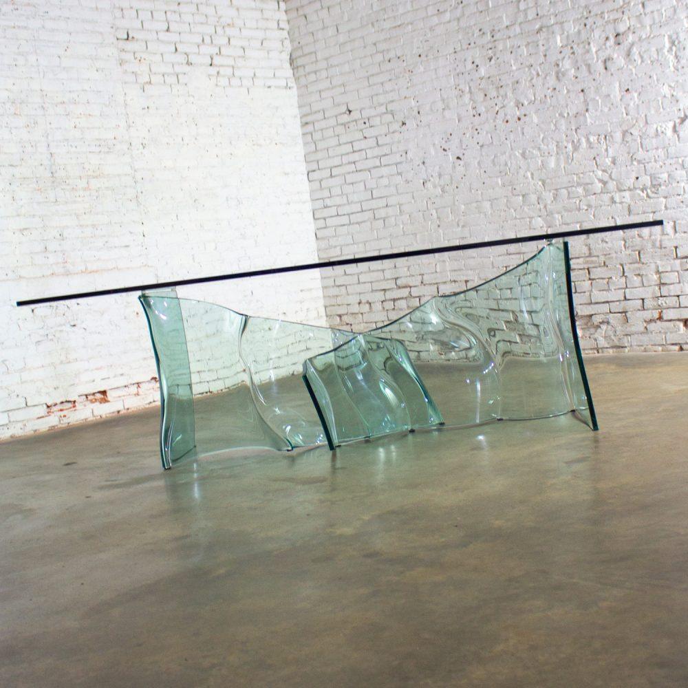 Late 20th Century Modern All Glass Sculptural Dining Table with Asymmetric Undulating Pedestal Base