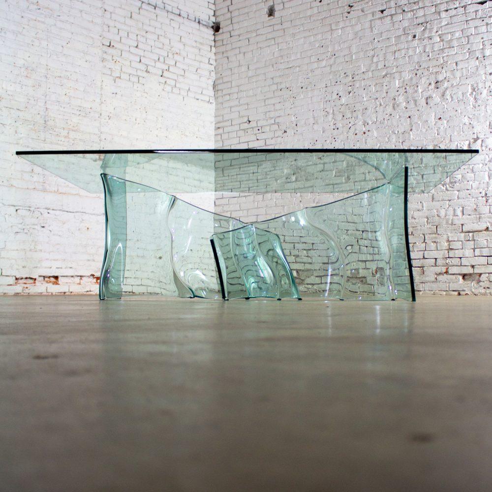 Late 20th Century Modern All Glass Sculptural Dining Table with Asymmetric Undulating Pedestal Base