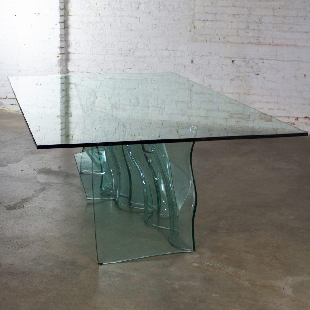 Late 20th Century Modern All Glass Sculptural Dining Table with Asymmetric Undulating Pedestal Base