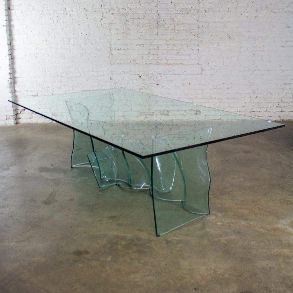 Late 20th Century Modern All Glass Sculptural Dining Table with Asymmetric Undulating Pedestal Base