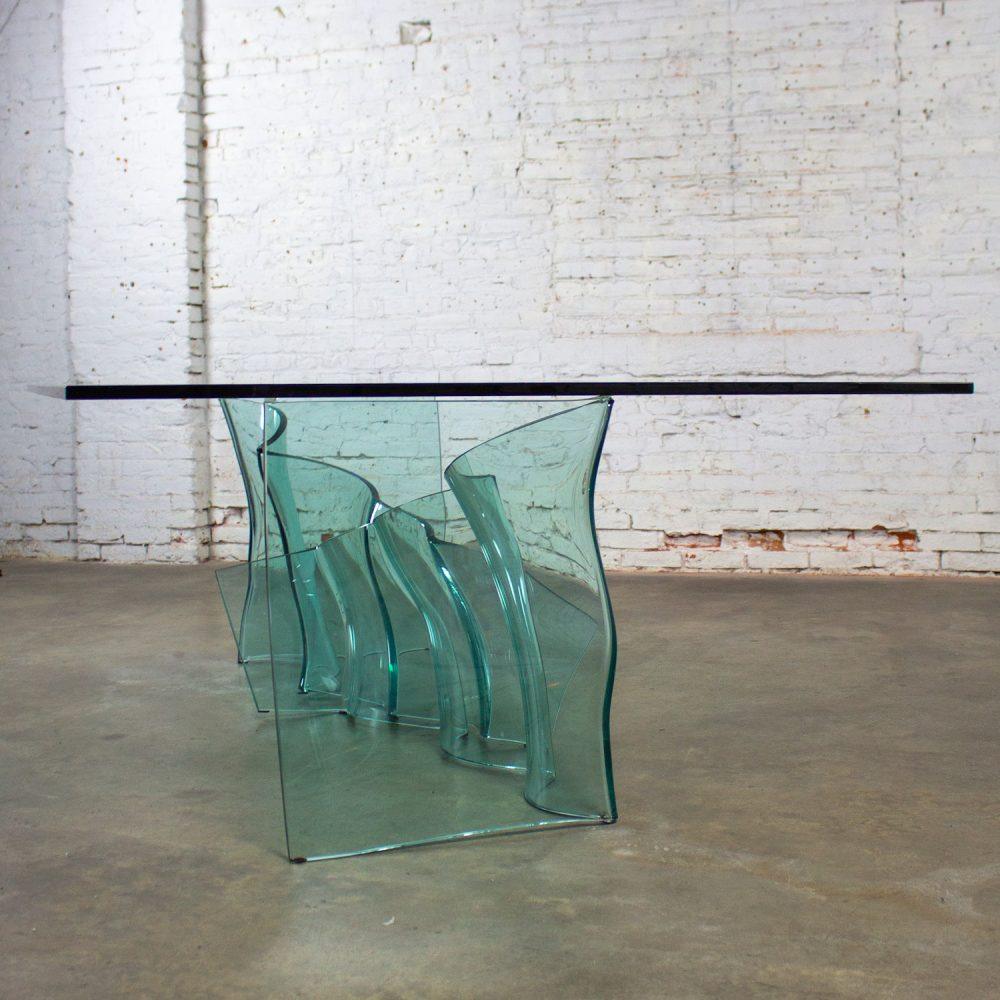 Late 20th Century Modern All Glass Sculptural Dining Table with Asymmetric Undulating Pedestal Base
