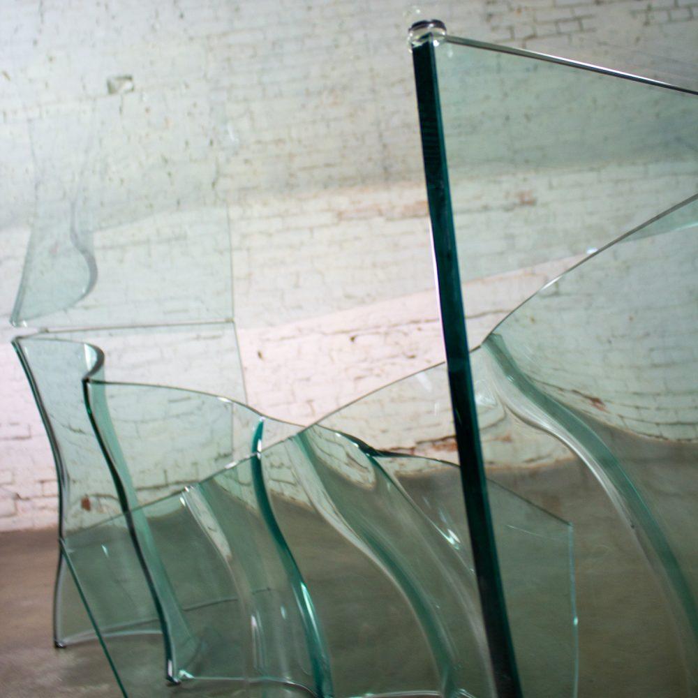 Late 20th Century Modern All Glass Sculptural Dining Table with Asymmetric Undulating Pedestal Base