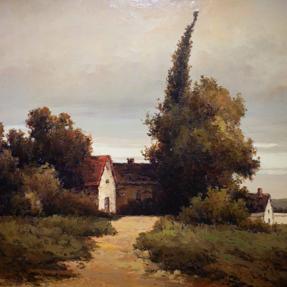 Monumental Oil Landscape Painting in Ornate Gilded Frame Signed by John K.