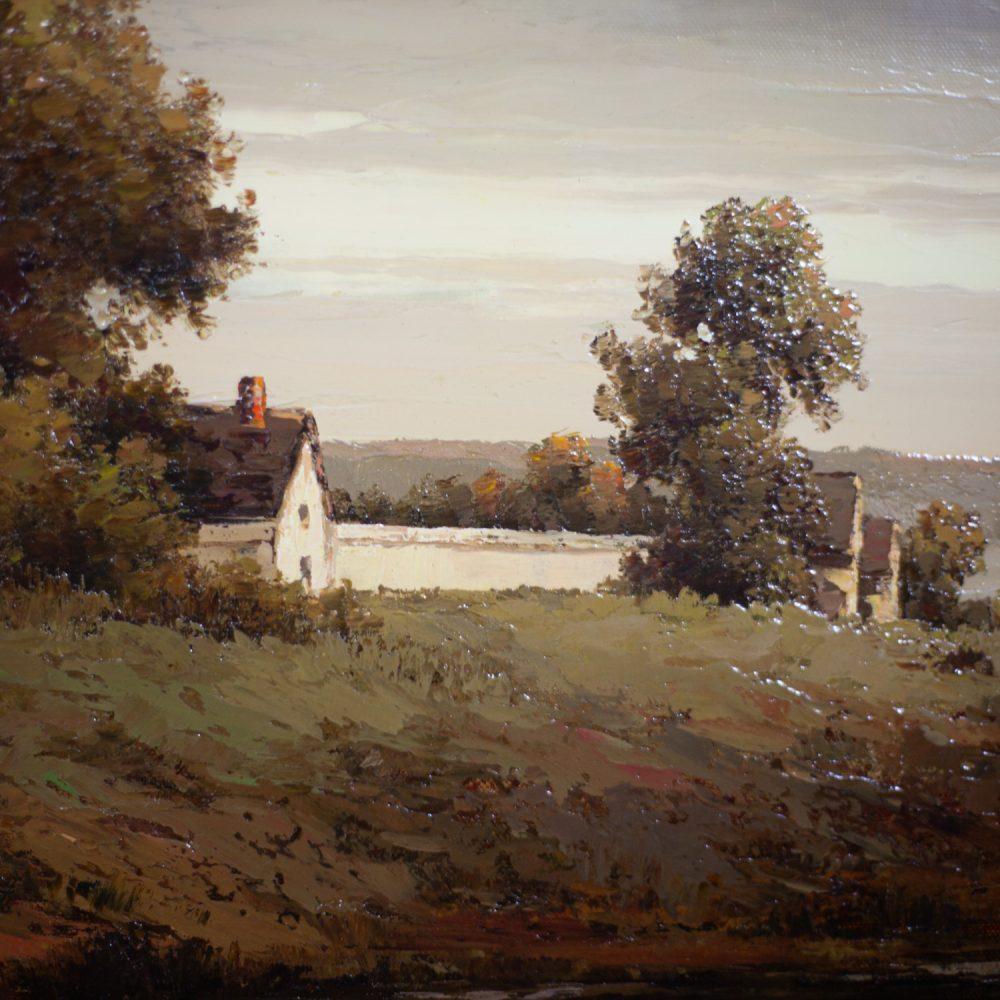 Monumental Oil Landscape Painting in Ornate Gilded Frame Signed by John K.