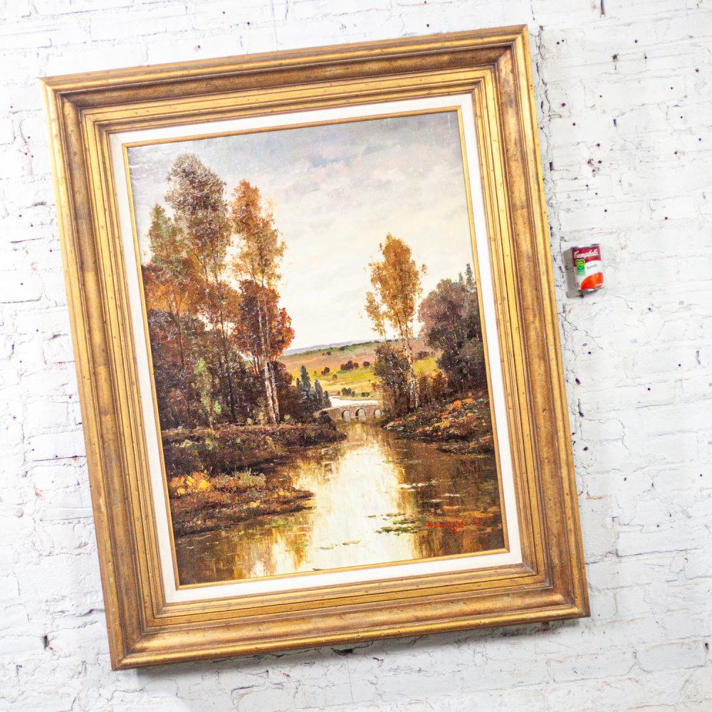 Late 20th Century Monumental Oil Landscape Painting in Ornate Gilded Frame Signed by Henry Kim