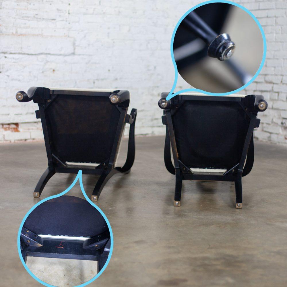 Mid-20th Century Chinoiserie & Georgian Style Pair of Host & Hostess Armchairs Black Lacquer Frames