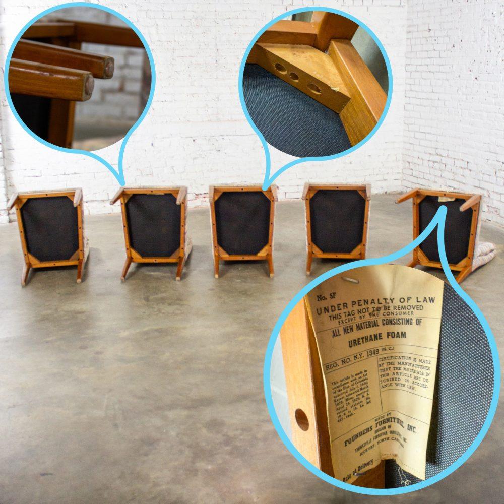 1970’s Modern Set of 5 Founders Furniture Patterns 23 Side or Dining Chairs w/Flame Stitch Fabric