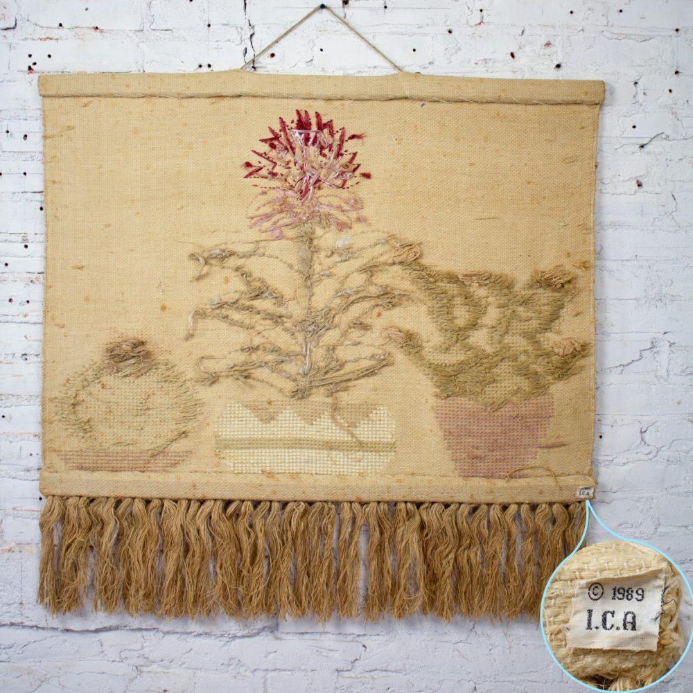 1989 Bohemian Modern Macrame Textile Woven I.C.A. Cactus Wall Hanging in the Style of Don Freedman