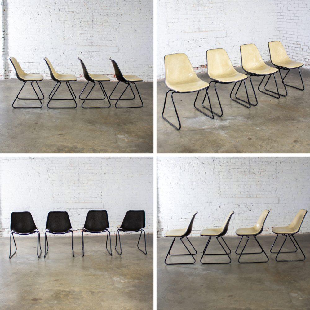 Mid-20th Century Mid-Century Modern Set of 4 Krueger Chairs & Tulip Style Base Table w/Faux Wood Top