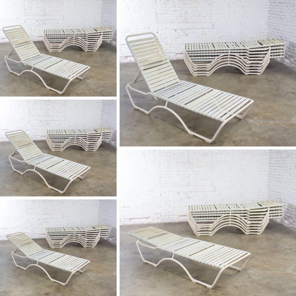 1950-1960’s Mid-Century Modern Set of 6 Tropitone Kahana Stackable Chaise Lounges w/Vinyl Straps & Aluminum Frame