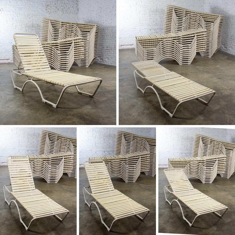 Late 20th Century Mid-Century Modern Set of 33 Tropitone Kahana Stackable Chaise Lounges w/Vinyl Straps & Aluminum Frame