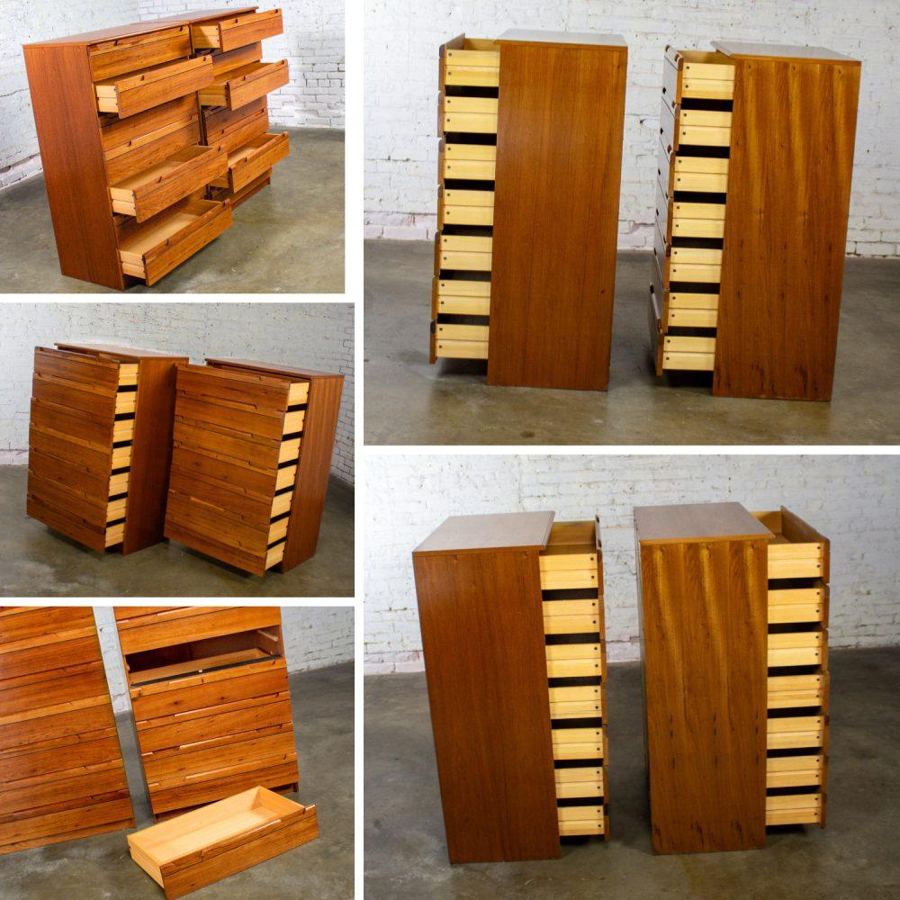 1950-1960 Mid-Century Modern Hardwood Chest of Drawers Made in Brazil by Singer a Pair