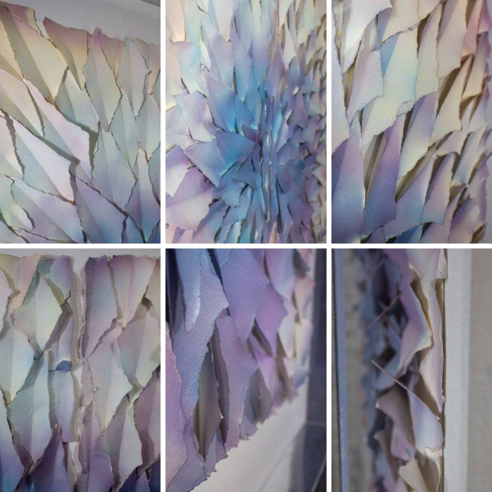 Late 20th Century Abstract Mixed Media Monumental 3D Diptych Painted & Torn Paper Petals Wall Art