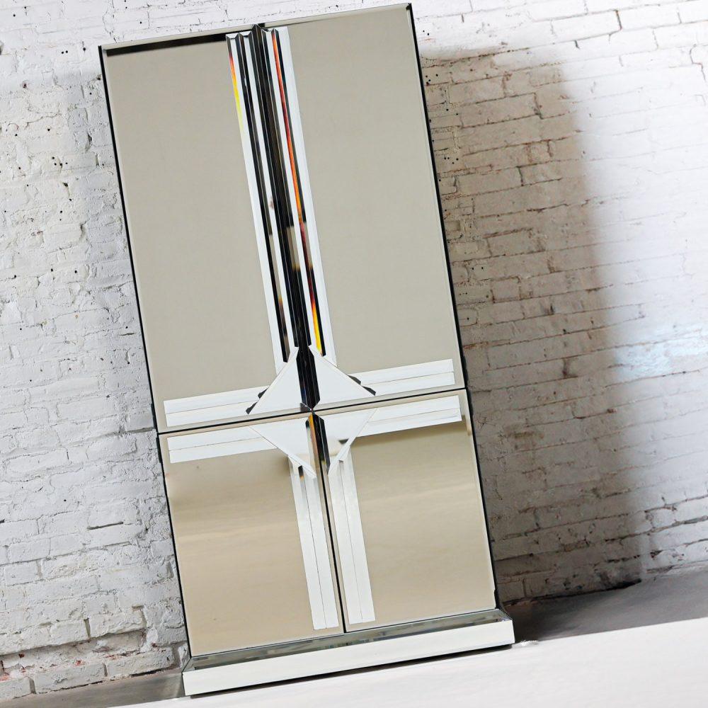 Late 20th Century Postmodern to Art Deco Revival Mirrored Entertainment Cabinet Style of Ello