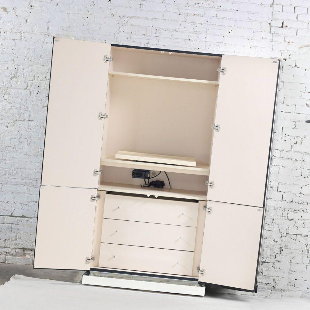 Late 20th Century Postmodern to Art Deco Revival Mirrored Entertainment Cabinet Style of Ello