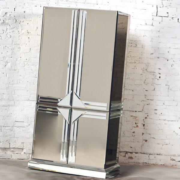 Late 20th Century Postmodern to Art Deco Revival Mirrored Entertainment Cabinet Style of Ello
