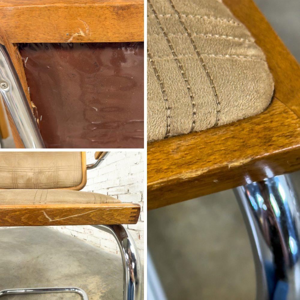1970’s Bauhaus Cantilever Base Armchairs Made in Italy Style of Marcel Breuer Cesca Chair Set of 6