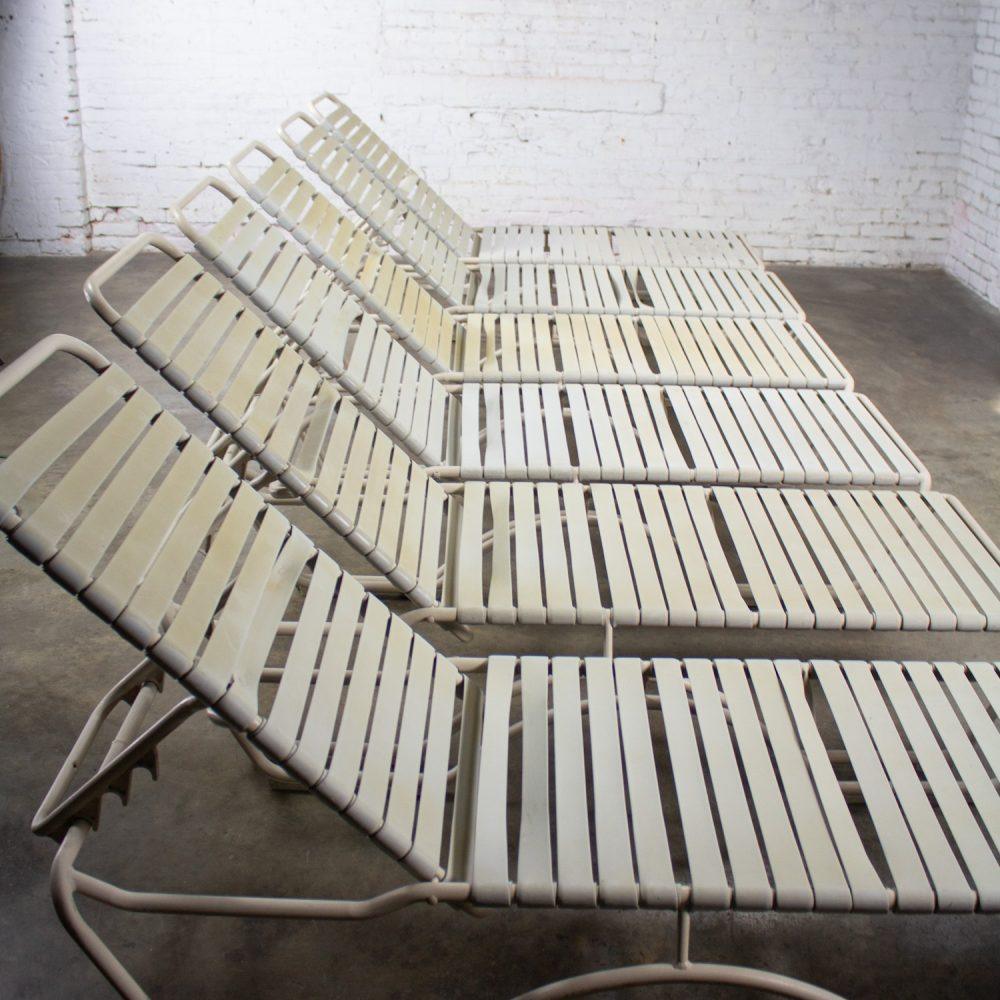 1950-1960’s Mid-Century Modern Set of 6 Tropitone Kahana Stackable Chaise Lounges w/Vinyl Straps & Aluminum Frame