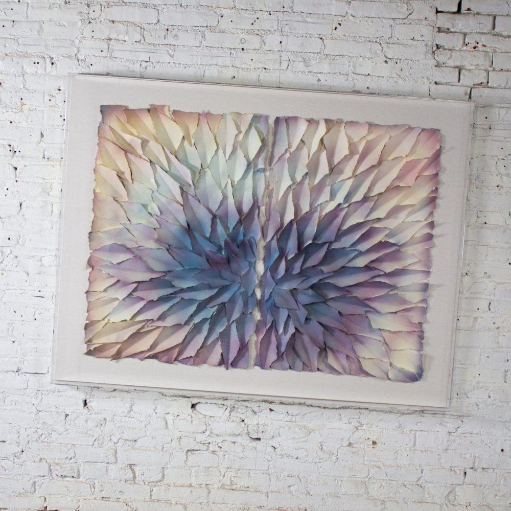 Late 20th Century Abstract Mixed Media Monumental 3D Diptych Painted & Torn Paper Petals Wall Art