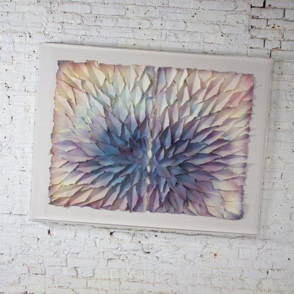 Late 20th Century Abstract Mixed Media Monumental 3D Diptych Painted & Torn Paper Petals Wall Art