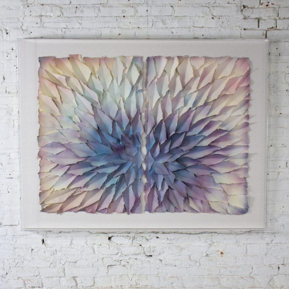 Late 20th Century Abstract Mixed Media Monumental 3D Diptych Painted & Torn Paper Petals Wall Art