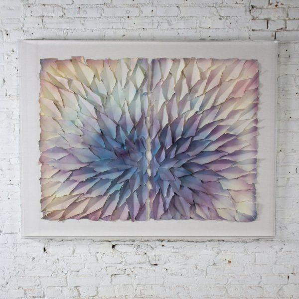 Late 20th Century Abstract Mixed Media Monumental 3D Diptych Painted & Torn Paper Petals Wall Art