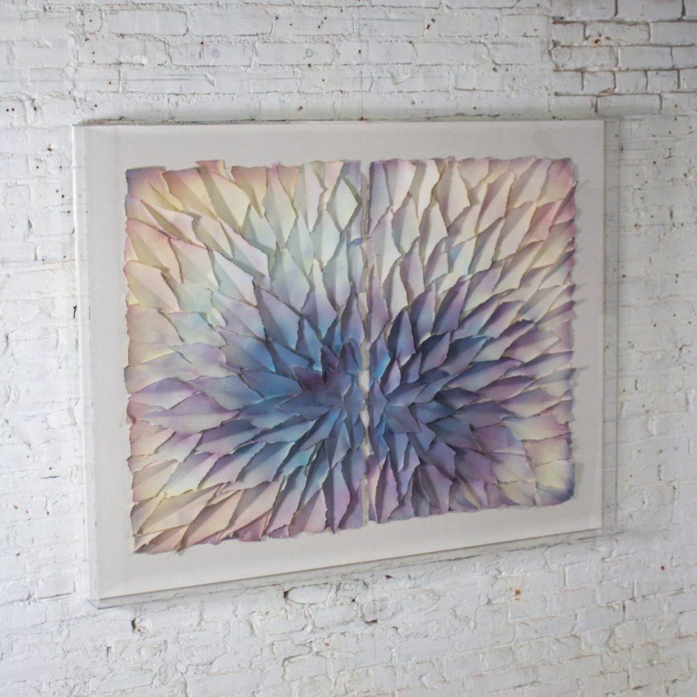 Late 20th Century Abstract Mixed Media Monumental 3D Diptych Painted & Torn Paper Petals Wall Art