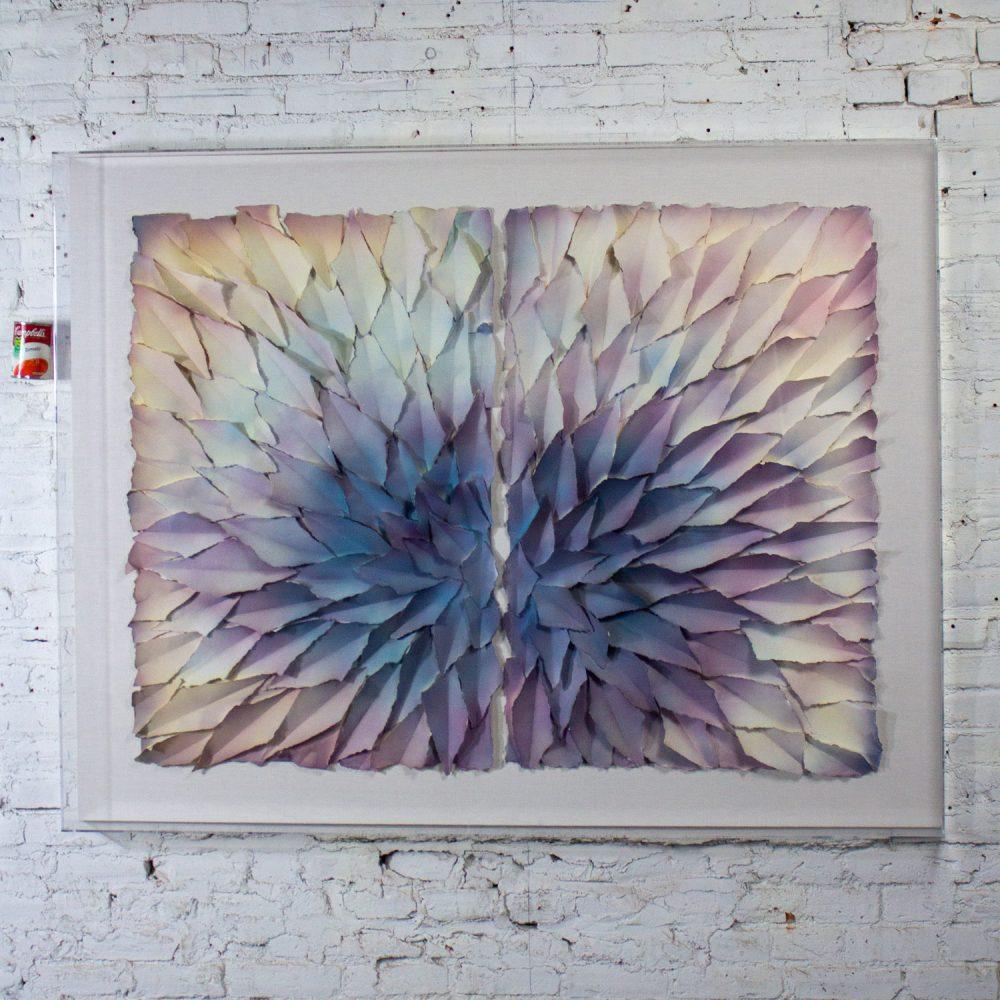 Late 20th Century Abstract Mixed Media Monumental 3D Diptych Painted & Torn Paper Petals Wall Art