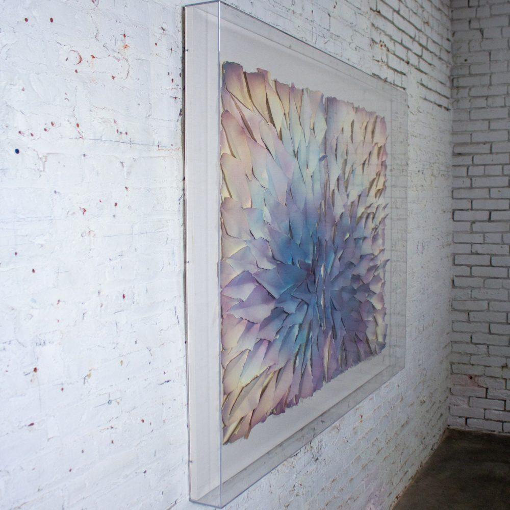 Late 20th Century Abstract Mixed Media Monumental 3D Diptych Painted & Torn Paper Petals Wall Art