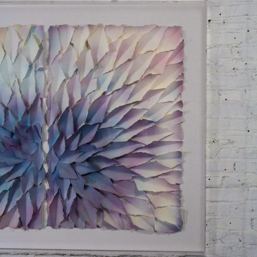 Late 20th Century Abstract Mixed Media Monumental 3D Diptych Painted & Torn Paper Petals Wall Art