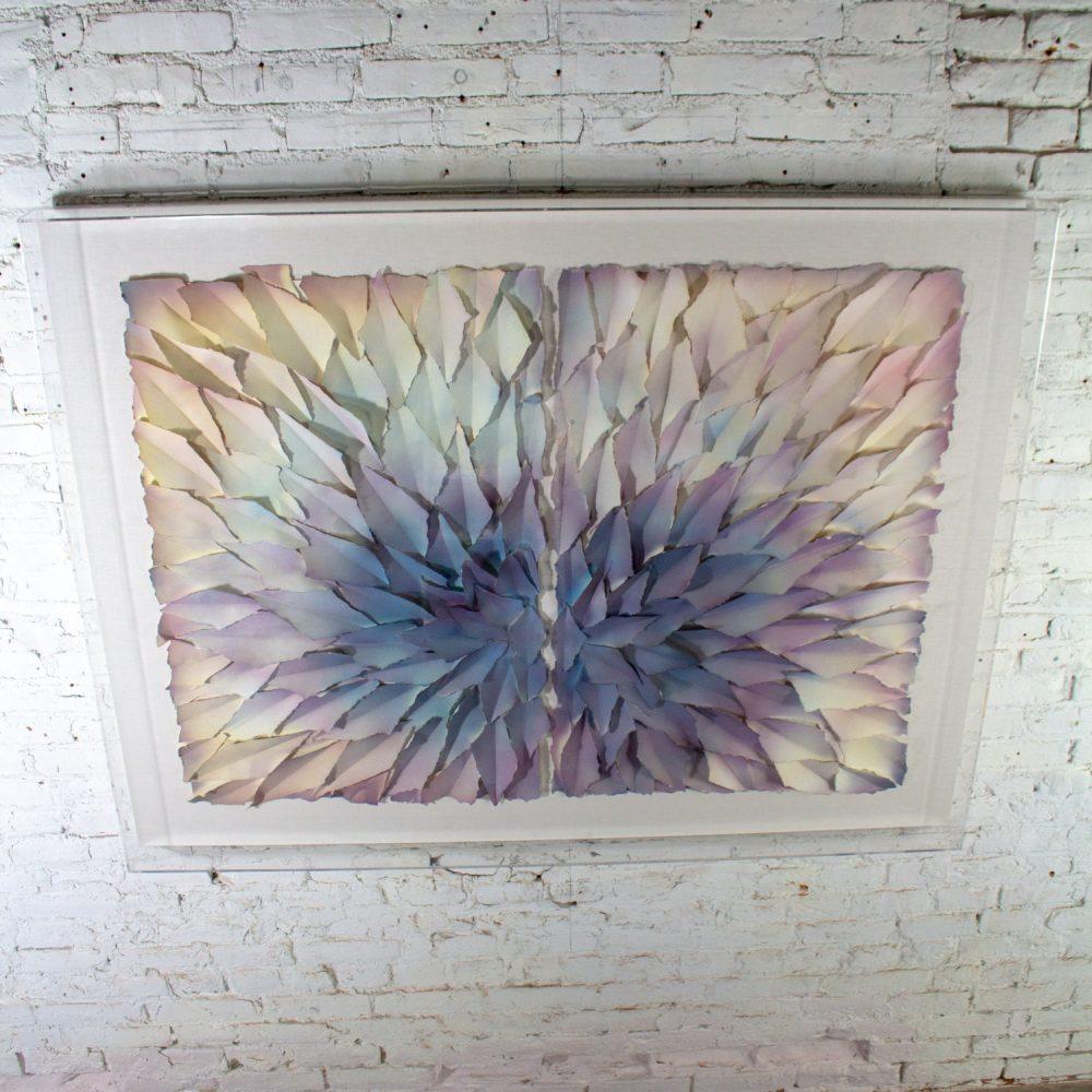 Late 20th Century Abstract Mixed Media Monumental 3D Diptych Painted & Torn Paper Petals Wall Art