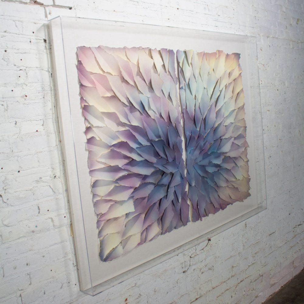 Late 20th Century Abstract Mixed Media Monumental 3D Diptych Painted & Torn Paper Petals Wall Art