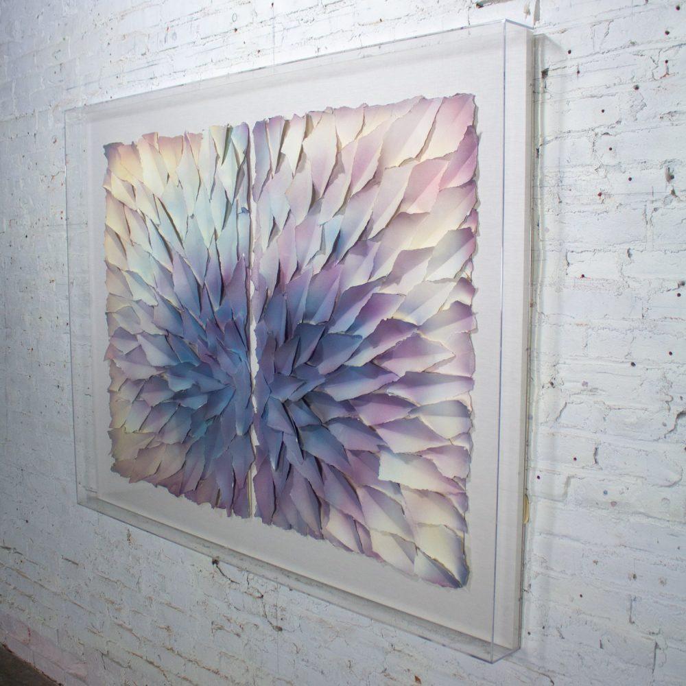 Late 20th Century Abstract Mixed Media Monumental 3D Diptych Painted & Torn Paper Petals Wall Art