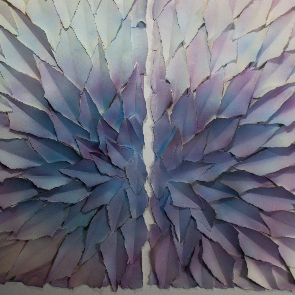 Late 20th Century Abstract Mixed Media Monumental 3D Diptych Painted & Torn Paper Petals Wall Art