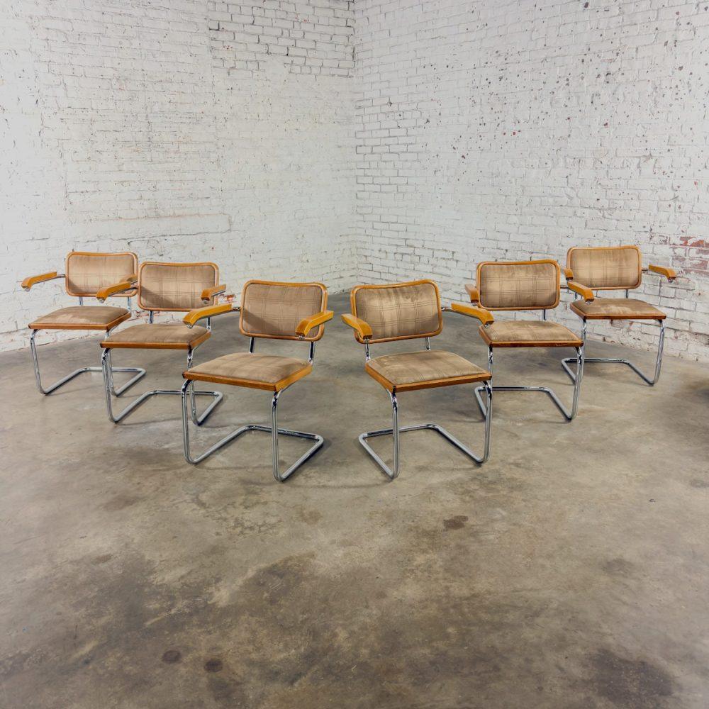 1970’s Bauhaus Cantilever Base Armchairs Made in Italy Style of Marcel Breuer Cesca Chair Set of 6