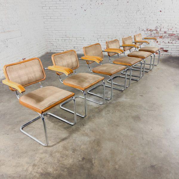 1970’s Bauhaus Cantilever Base Armchairs Made in Italy Style of Marcel Breuer Cesca Chair Set of 6