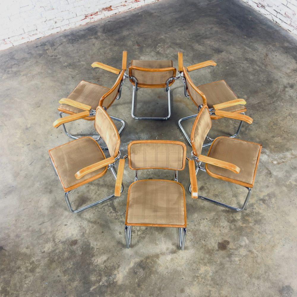 1970’s Bauhaus Cantilever Base Armchairs Made in Italy Style of Marcel Breuer Cesca Chair Set of 6