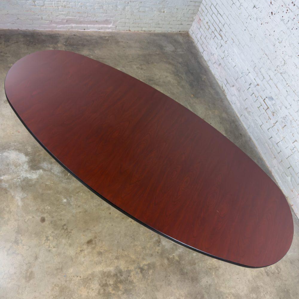 Late 20th Century Modern Monumental Oval Dining or Conference Table w/Chrome Cylindrical Double Pedestal Base