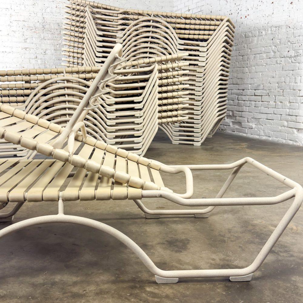 Late 20th Century Mid-Century Modern Set of 33 Tropitone Kahana Stackable Chaise Lounges w/Vinyl Straps & Aluminum Frame