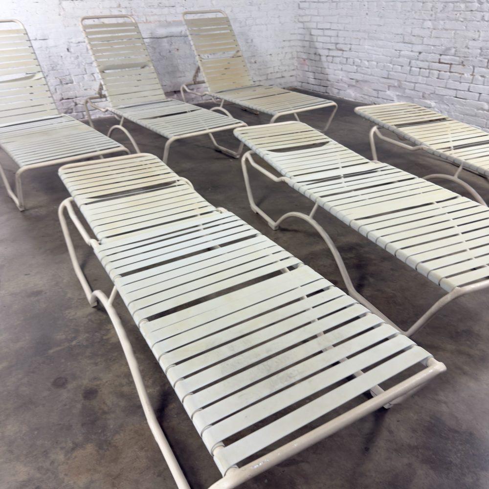 1950-1960’s Mid-Century Modern Set of 6 Tropitone Kahana Stackable Chaise Lounges w/Vinyl Straps & Aluminum Frame