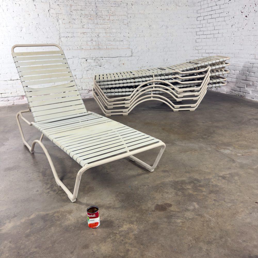 1950-1960’s Mid-Century Modern Set of 6 Tropitone Kahana Stackable Chaise Lounges w/Vinyl Straps & Aluminum Frame