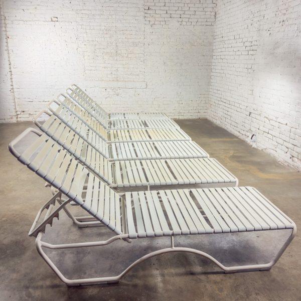 1950-1960’s Mid-Century Modern Set of 6 Tropitone Kahana Stackable Chaise Lounges w/Vinyl Straps & Aluminum Frame