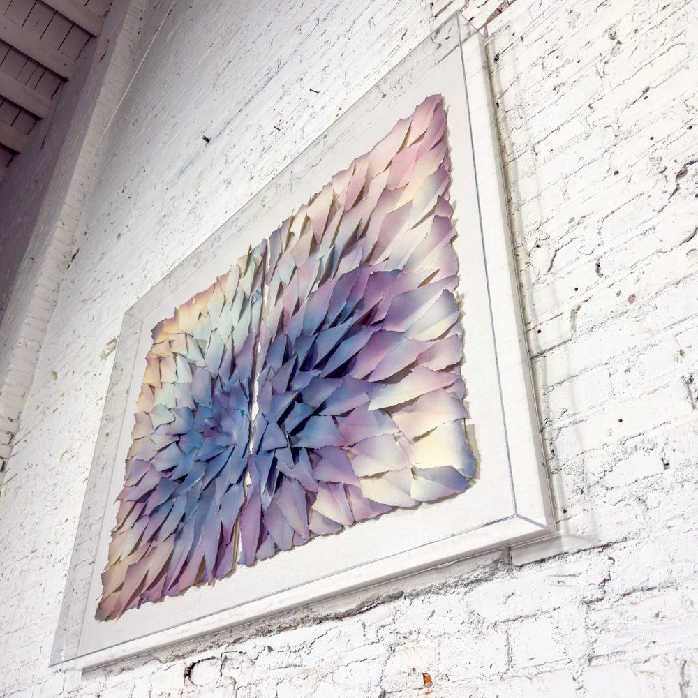 Late 20th Century Abstract Mixed Media Monumental 3D Diptych Painted & Torn Paper Petals Wall Art