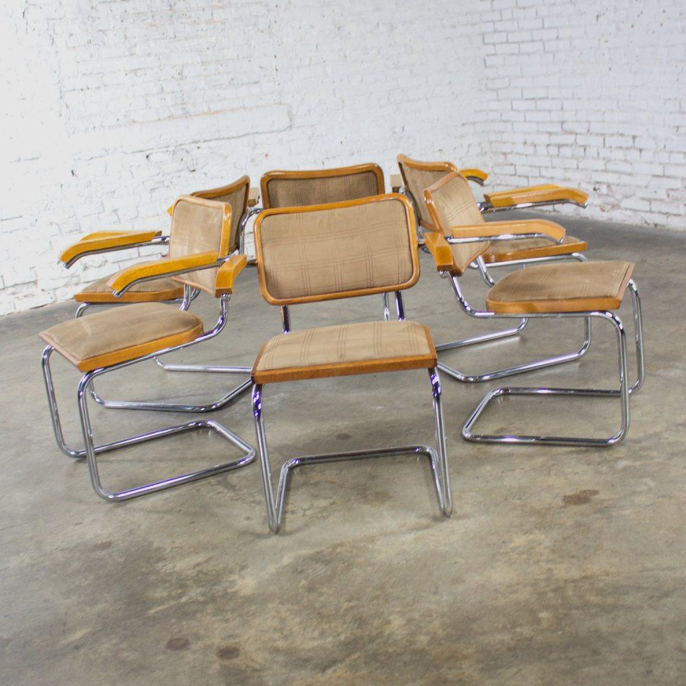 1970’s Bauhaus Cantilever Base Armchairs Made in Italy Style of Marcel Breuer Cesca Chair Set of 6